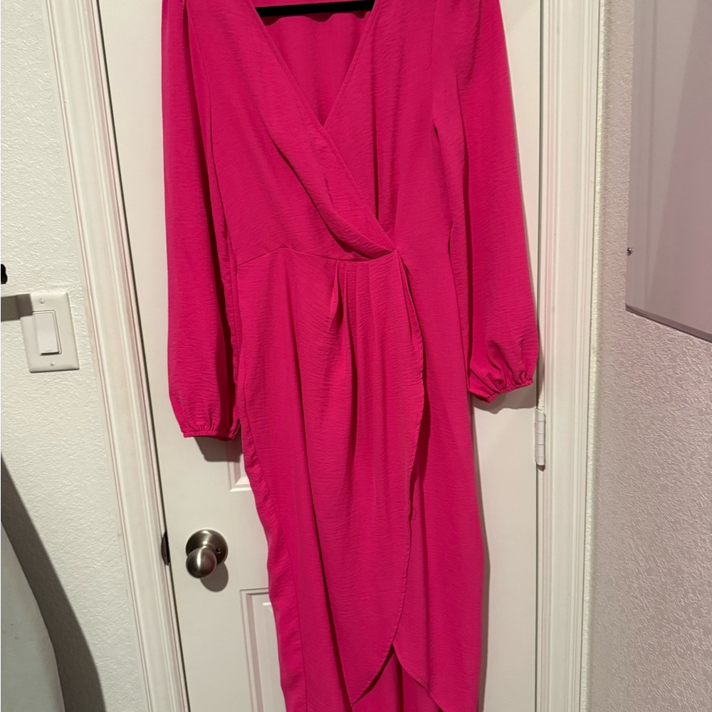 Bluivy Fuchsia Long Sleeve Wrap Dress